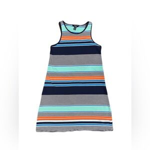 Hatley women’s small Bella striped sleeveless dress, blue white orange teal